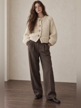 Korean Designer Chunky Cream Button-Front Women's Sweater